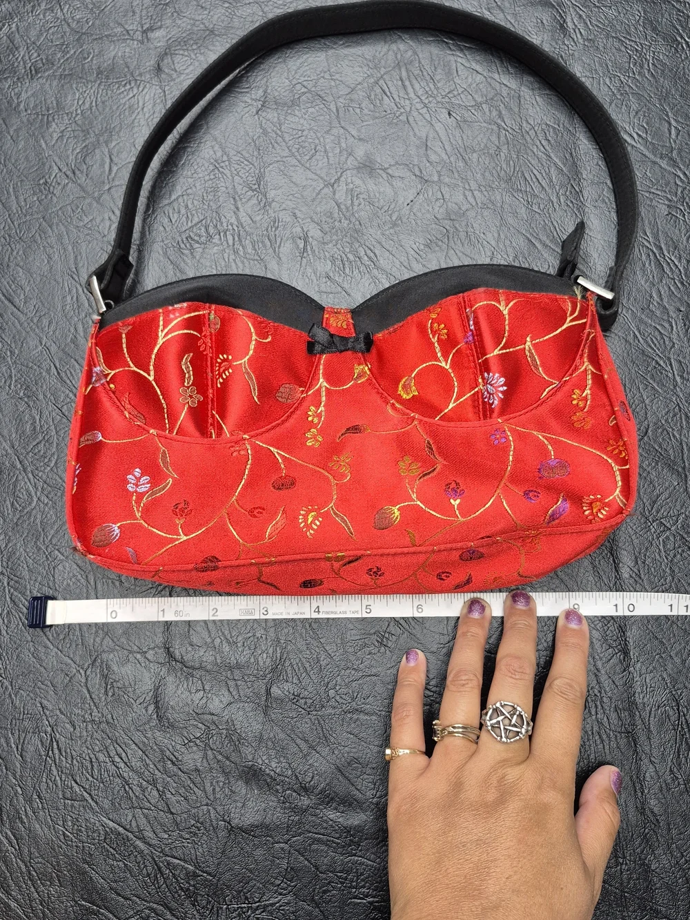 Red Floral Satin Shoulder Bag - Unbranded